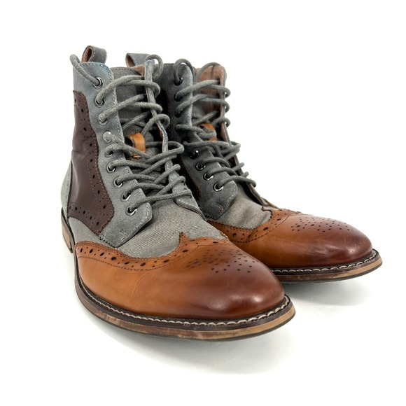 Stacy‎ Adams Mens Finnegan Wingtip Boots Brown Grey Leather Suede 25427-229 10M main image 6